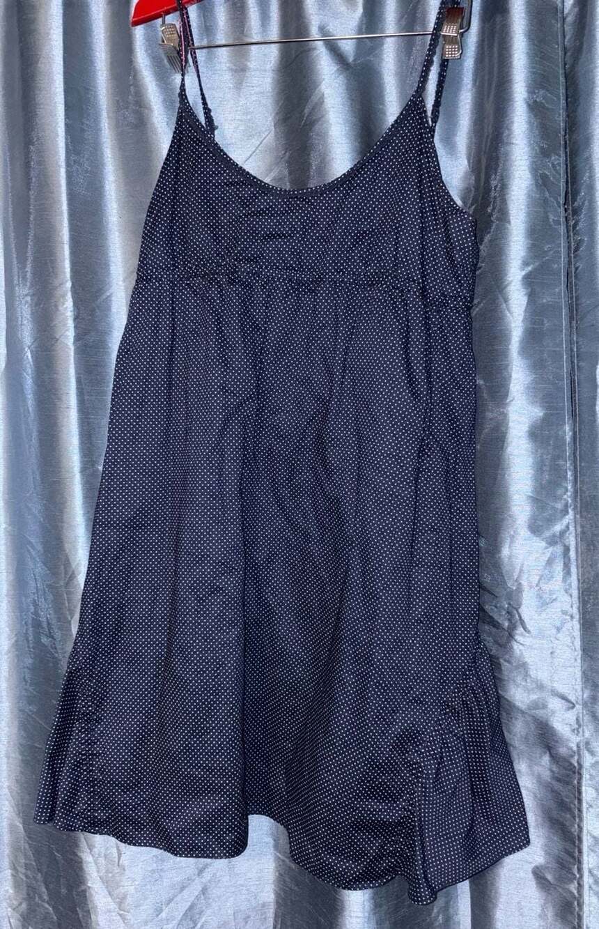 American Eagle Outfitters Navy Polka Dot Tiered Babydoll Cotton Mini Dress